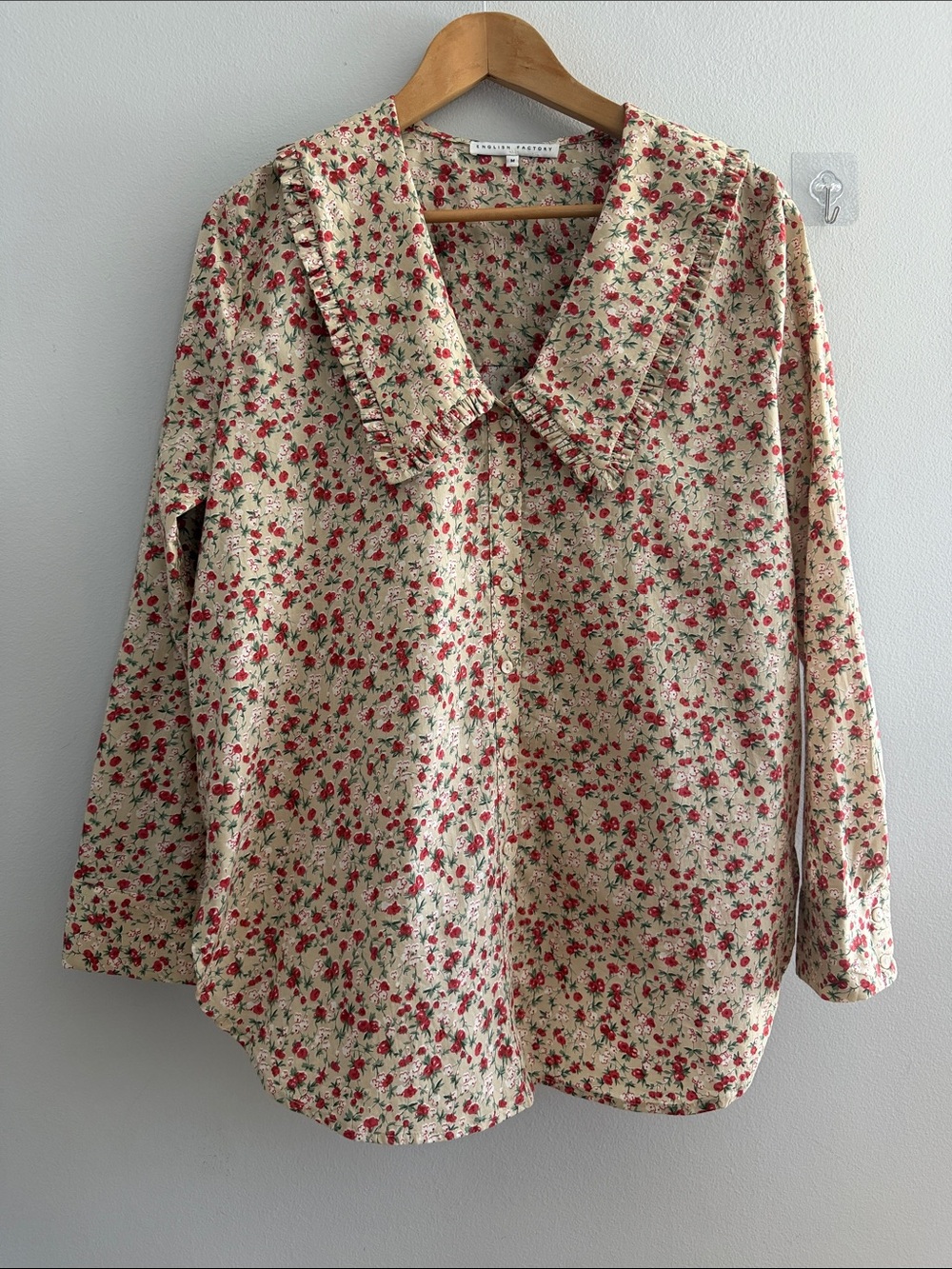 English Factory Peter Pan Ruffle Collar Blouse Medium Cotton Long Sleeve Floral - Picture 2 of 16